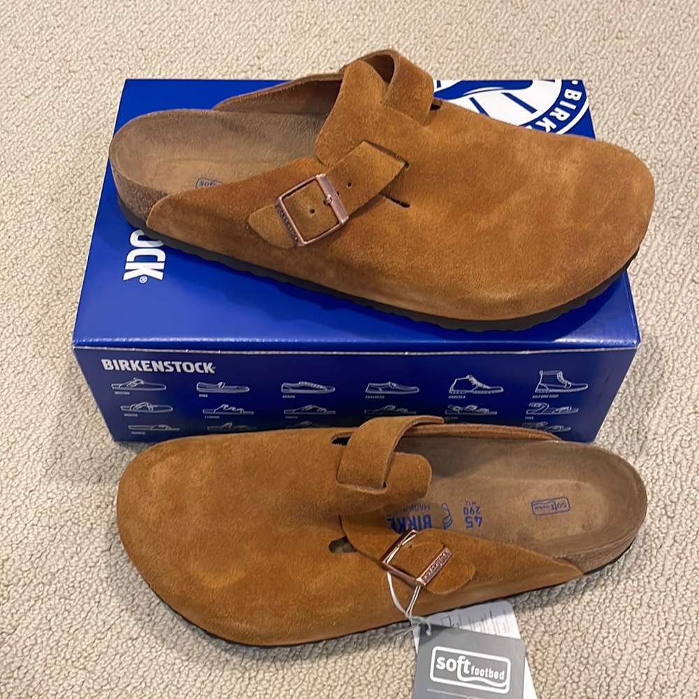 New in Box men’s Birkenstock Boston soft food bed mink suede size 45 US 12